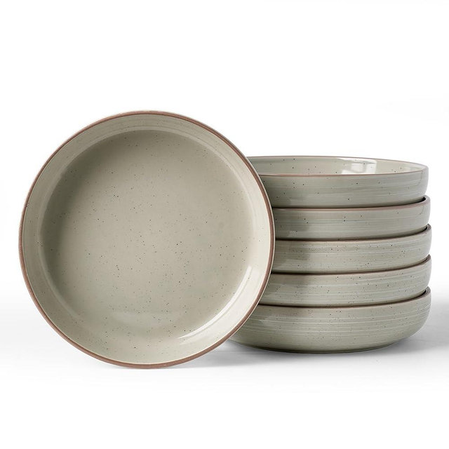 famiware Milkyway 33 oz Bowl Set, Pasta Bowls Set of 6, Salad Bowls, Double Reactive Glaze, Sturdy & Stackable, Ideal for Housewarming, Festivals, Matcha Green with Speckles