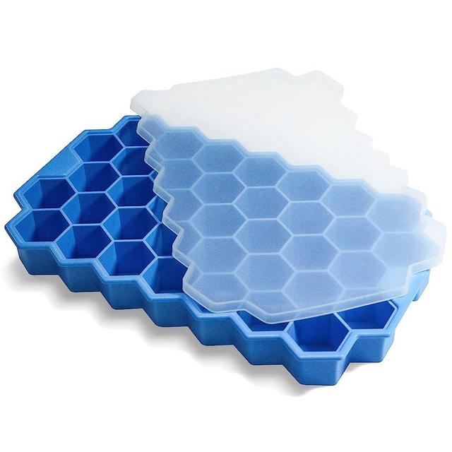 Ice Cube Trays for Freezer with Lid-37 Grid Silicone Ice Cube Tray with Lid for Small Ice Cube Molds,Easy-Release Reusable Ice Cube in Organizer Bins or Ice Bucket for Cocktail bar or Iced Coffee Cup