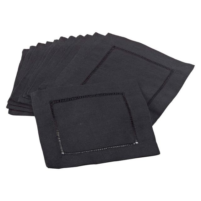 Hemstitched Cocktail Napkins Black