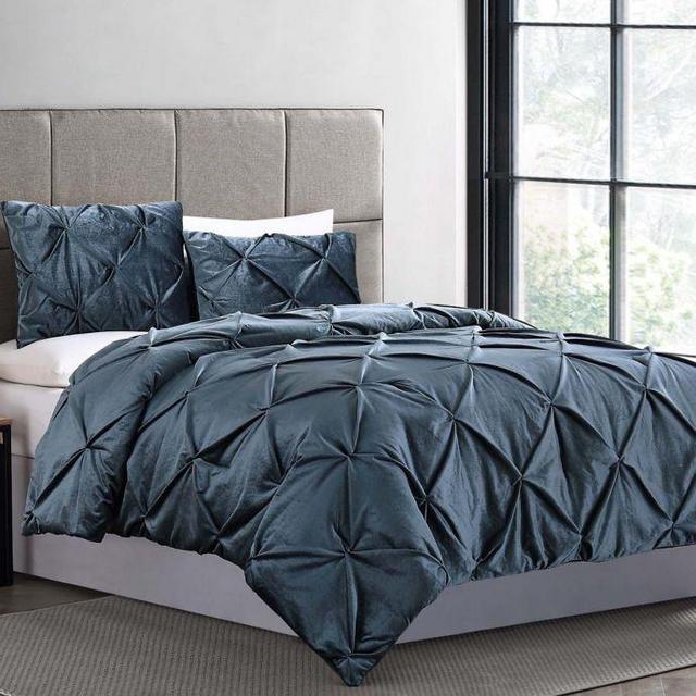 Crushed Velvet 3-Piece King Comforter Set in Green