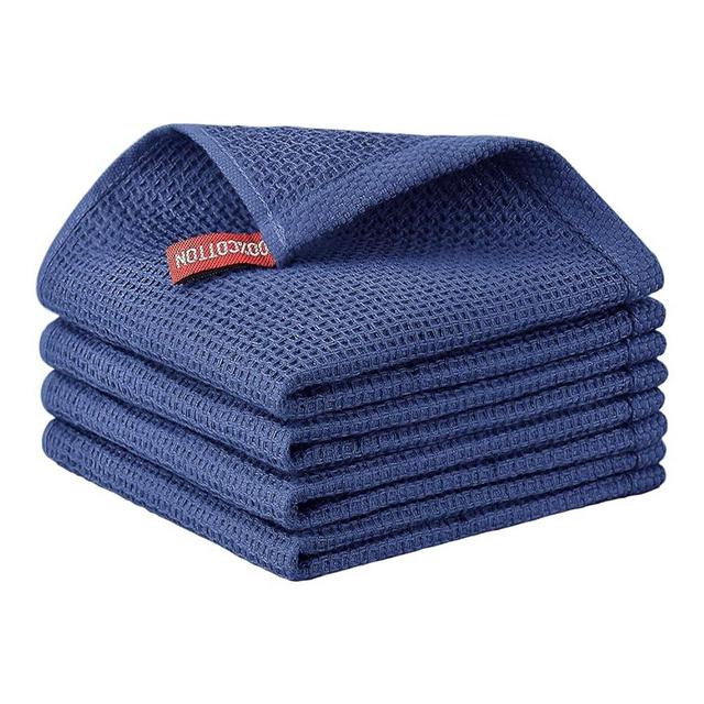 Nialnant 100% Cotton Waffle Weave Dish Cloths,4 Pack Super Absorbent Dish Towels for Washing Dishes,Cleaning Rags-Navy Blue,12x12