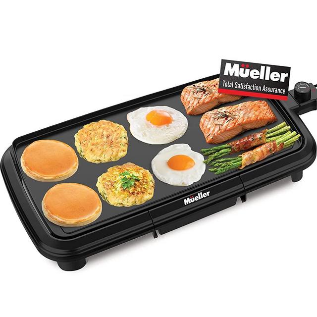 Mueller HealthyBites Eco Nonstick 20 Inch Electric Griddle with Removable Plate, 10 Eggs at Once, Cool-Touch Handles and Slide-Out Drip Tray, for Breakfast Pancakes, Burgers, Eggs, Black