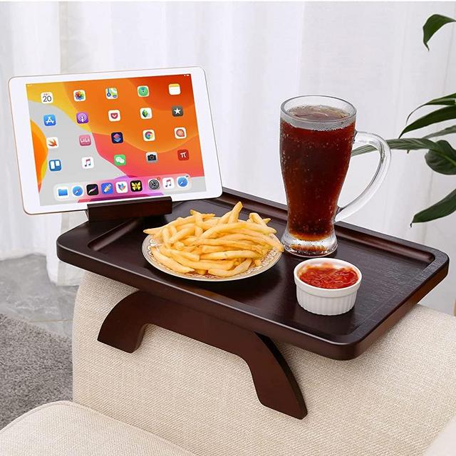 SINWANT Sofa Arm Tray Table Clip on Side, Couch Tray with 360° Rotating Phone Holder,Couch Arm Table Sofa Armrest Tray for Home,Living Room, Eating,Drinks,Snacks,Remote/Control