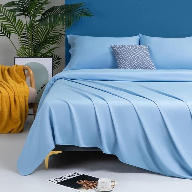 Shilucheng 100% Cooling Bamboo Sheets Set- Full Size 1800 Thread Count Soft Bed Sheets,16 Inch Deep Pocket,Breathable,Comfortable and Pilling Resistant -4PC (Lake Blue, Full)