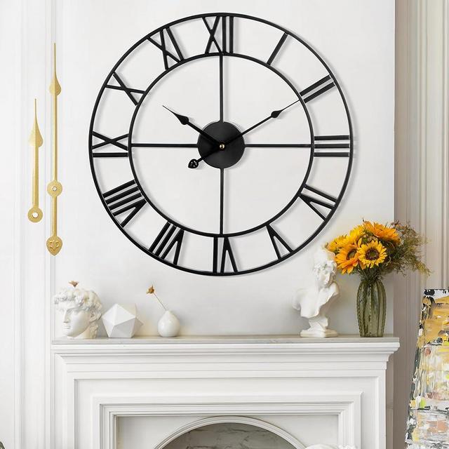 Mee 2ou Large Wall Clock for Living Room Decor - 40cm/ 16 Inches Silent Non-Ticking Metal Wall Clocks Battery Operated, Vintage Decorative Modern Wall Clock for Bedroom, Office, Farmhouse Decor