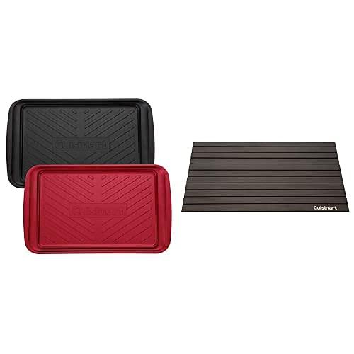 Cuisinart Grill Tray Bundle - Grilling Prep and Serve Trays (Black and Red) & Defrosting Tray (Black)