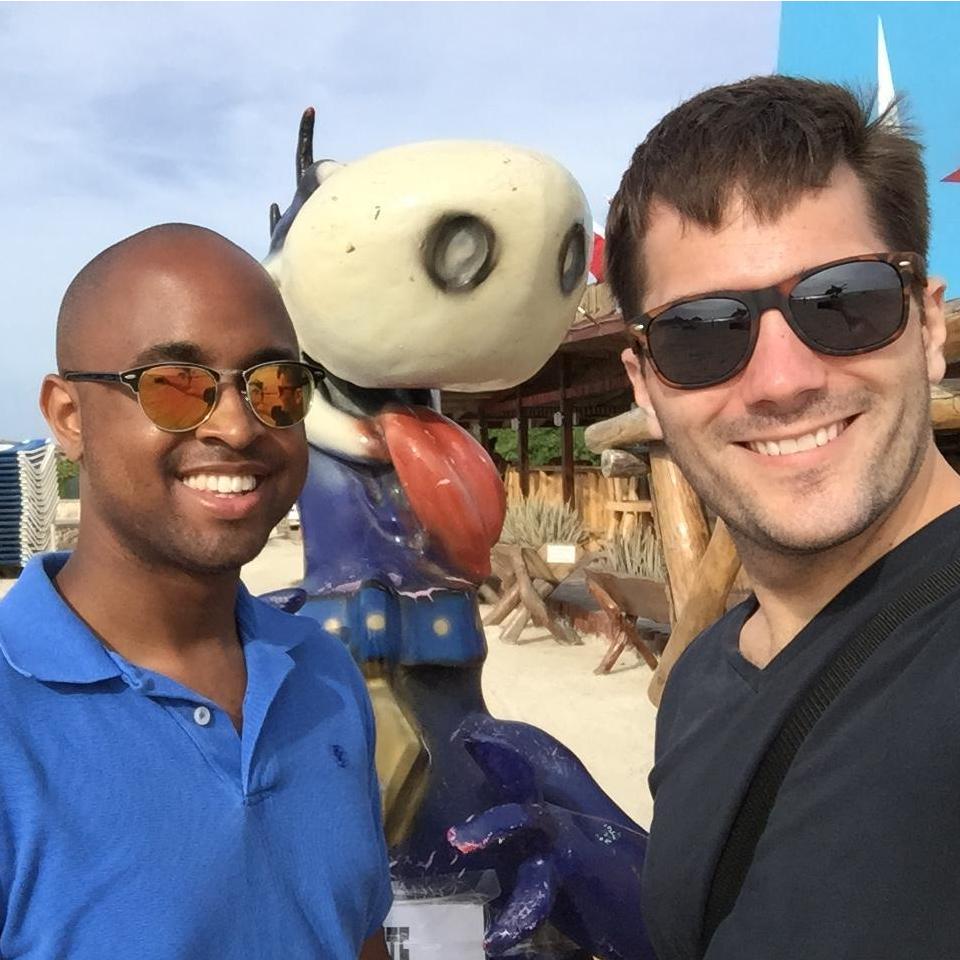 Aruba, 2015 - we may have been away from our dog Dino, but we found a Dino statue, at least.