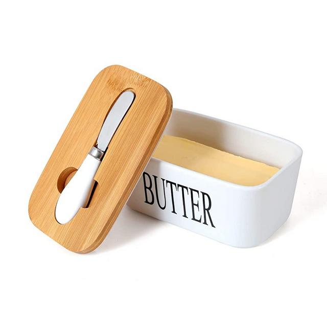 White Butter Dish with Lid 650ml | Butter Dishes with Covers | Covered Butter Dish for Countertop | Large Butter Dish with Knife Fliptop Butter Dish | Wide Butter Dish | Ceramic Butter Dish