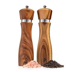 Wooden Salt and Pepper Grinder Set: Refillable Salt & Pepper Mills Adjust for Customized Coarseness, Crafted of Solid Acacia Wood with Ceramic/Stainless Steel Core, 8 Inches Each