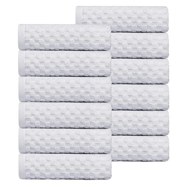COTTON CRAFT Euro Spa Waffle Wash Cloth - Set of 12 Luxury Pure Ringspun Cotton Waffle Weave Bathroom Face Towel - Everyday Plush Absorbent Hotel Gym Shower Beach Kitchen Travel Dorm - 12x12 - White