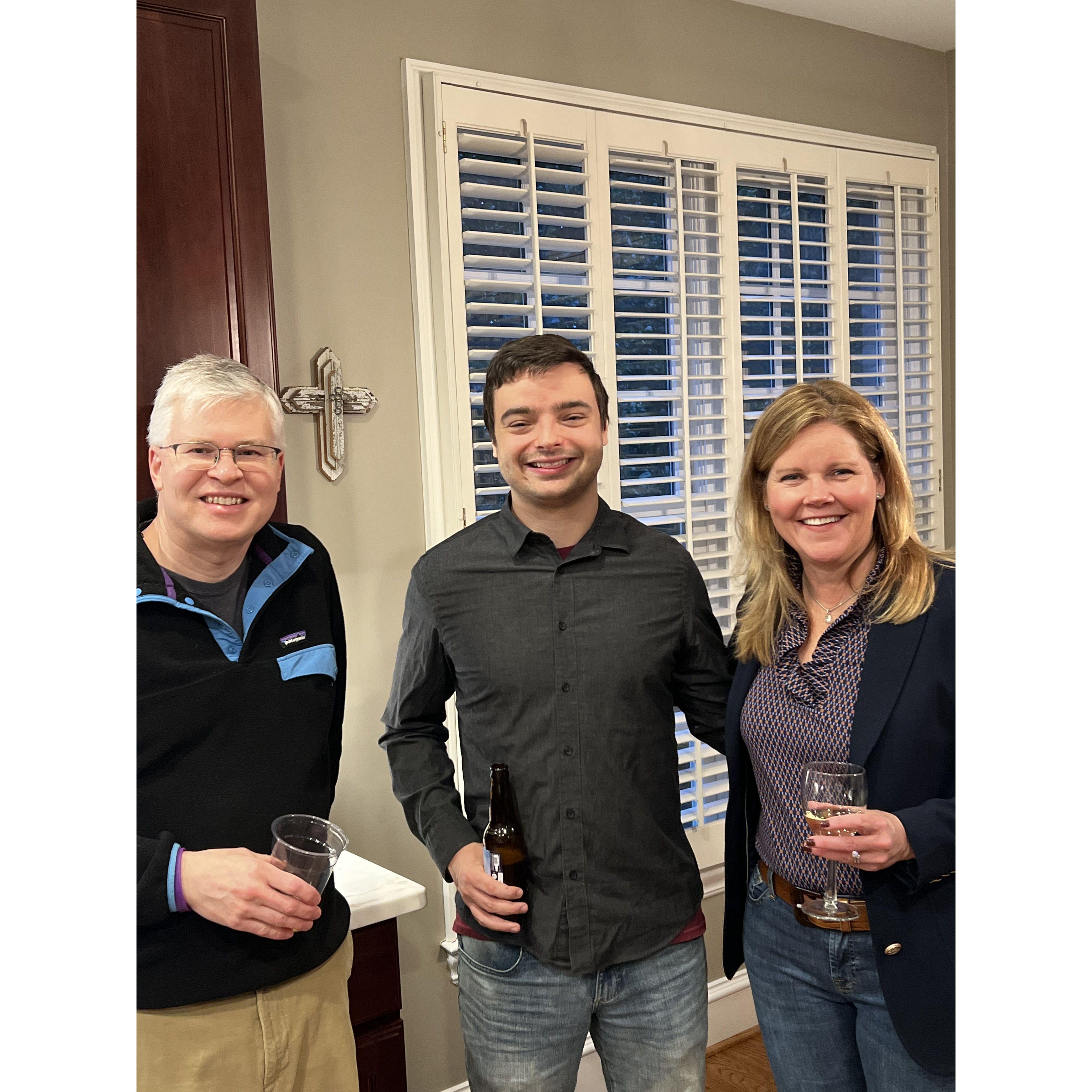 Cousin Bill McCarthy, Nate, and Cousin Abby McCarthy at Feb '25 Engagement Party