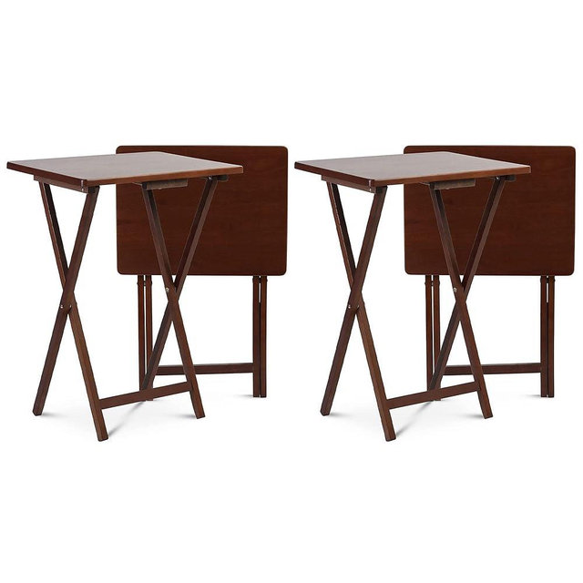 PJ Wood Portable Collapsible TV Snack Tray Table Desk Serving Stand, for Home, Living Room, Dorm, and Office, Honey Oak (4 Pack)