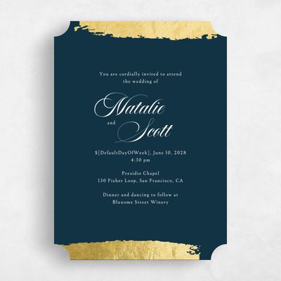 Blue Ticket Wedding Invitation - Casey Portrait Foil