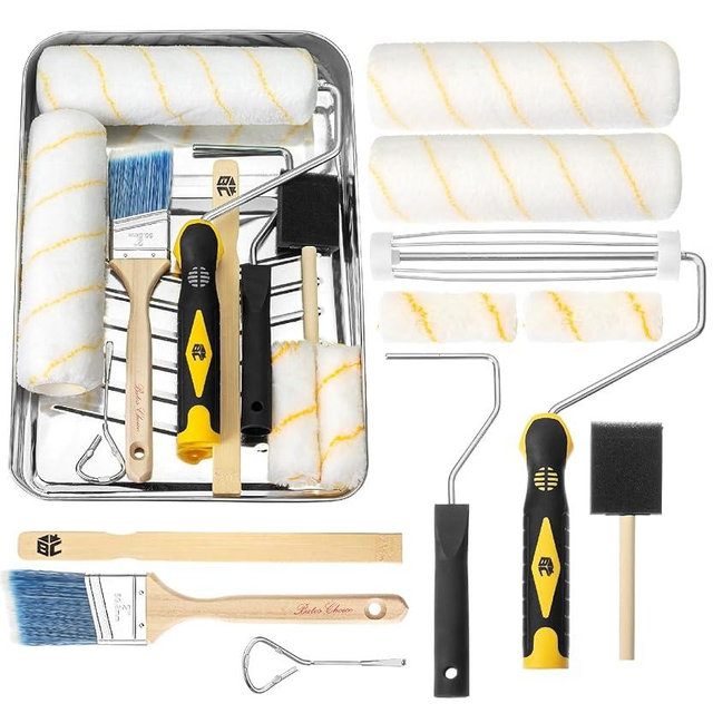 Bates- Paint Tray Set, 11 pcs, Paint Roller Kit, Paint Rollers 9 Inch, Small Paint Roller, Paint Roller Tray, 4 Inch Paint Roller, Paint Roller Set, Paint Kit for House Painting, Paint Roller Covers