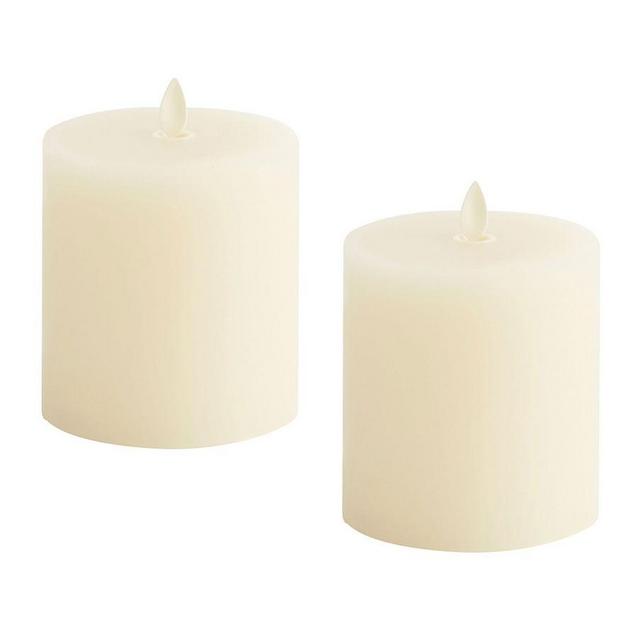 Premium Flickering Flameless Wax Pillar Candle, Ivory - Set of 2 - 4X4.5