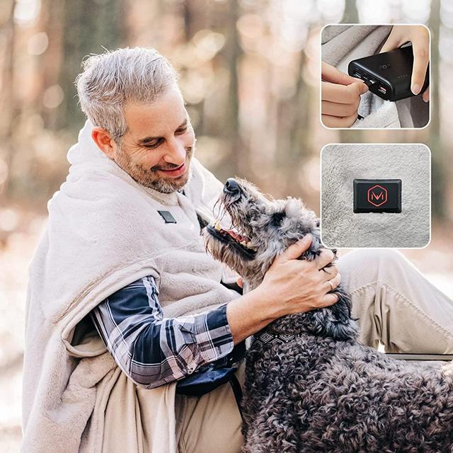 NeuType Heated Blanket, USB Portable Blanket. 63x47 Angora Yarn Fleece, Cape & Pillow Blanket, Electric Blankets, Machine Washable, UL Certified - Grey
