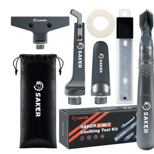 Saker Caulking Tool Kit-Aluminum 4 in 1 Sealant Finishing Tool Grout Remove Scraper Caulk Remover Glass Glue Angle Scraper for Bathroom,Kitchen,Floor,Window,Sink Joint,Frames Seal Silver