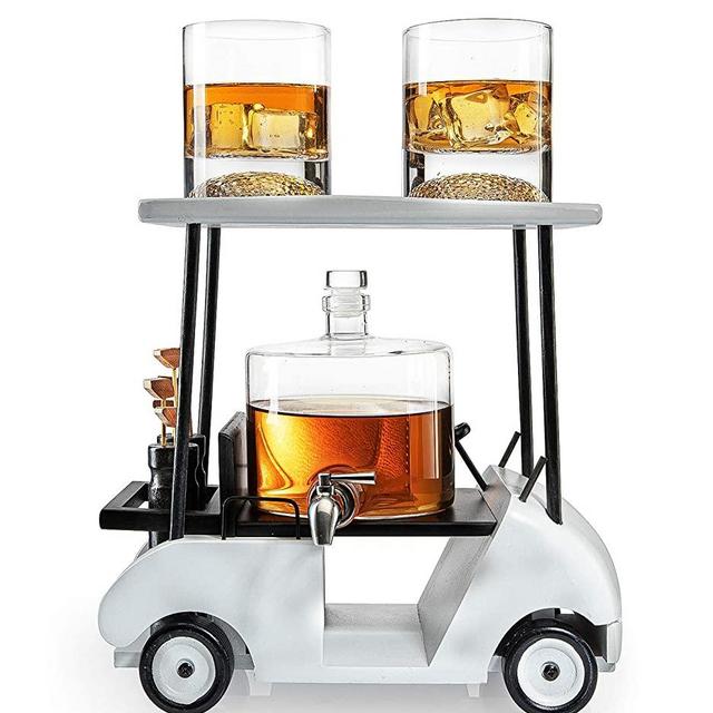 Golf Decanter Whiskey Decanter and 2 Whiskey Glasses - The Wine Savant, Golf Gifts for Both Men & Women, Golf Accessories, Golfer Gifts, Based on A Replica Golf Cart (850ml Decanter - 8 Ounce Glasses)