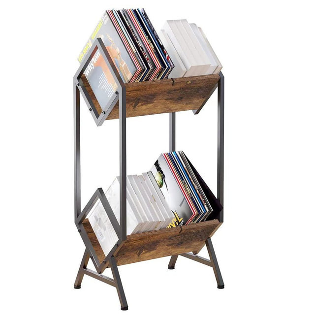 VonDream 2-Tier Vinyl Record Storage, Metal Vinyl Record Holder for 160-200 LP Storage, Vintage Design Record Shelf for Albums Books Magazines Files, Matte Black- Designed for Your Vinyl Only