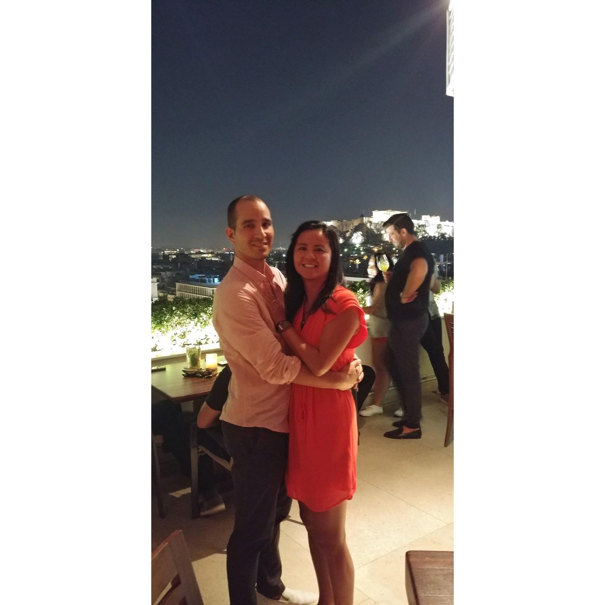 In front of the Acropolis....stupid guy blocked the view... smart guy purchased ring overseas.