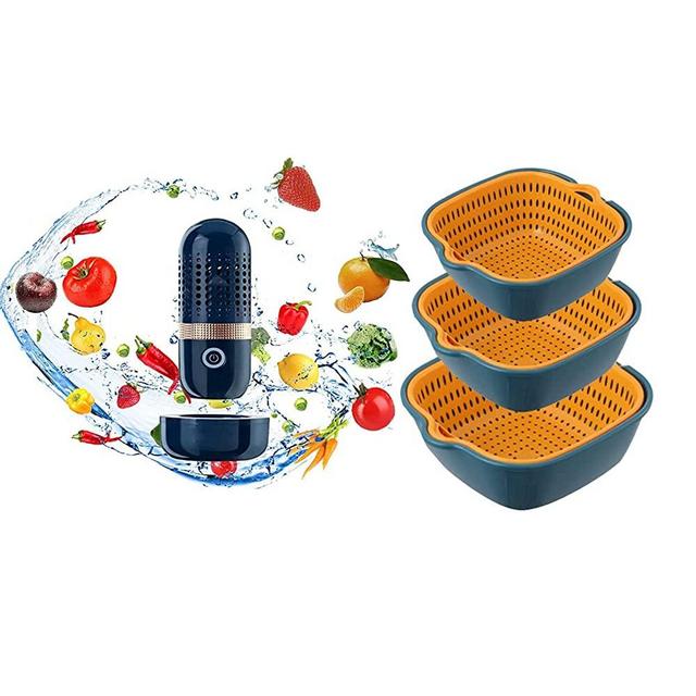 Fruit and Vegetable Washing Machine Set Portable Ultrasonic Vegetable Cleaner, Rechargeable USB Wireless Foods Purifier, 4400mah Cleaning Machine for Fruits, Vegetables and Meat (A)