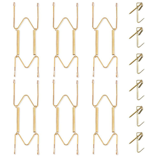 Bilillo 6 Pack Plate Hangers for The Wall, Suitable for 6-8 Inch Decorative Plates, Stainless Steel Heavy Duty Invisible Wire Holders with Wall Hooks, Plate Hangers for Display