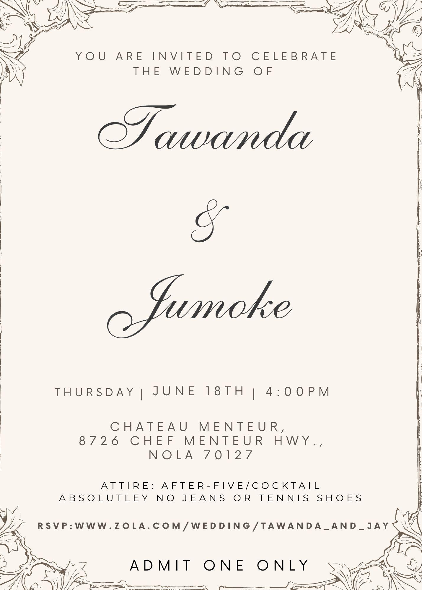 The Wedding Website of Tawanda Coleman and Jumoke Amoakon