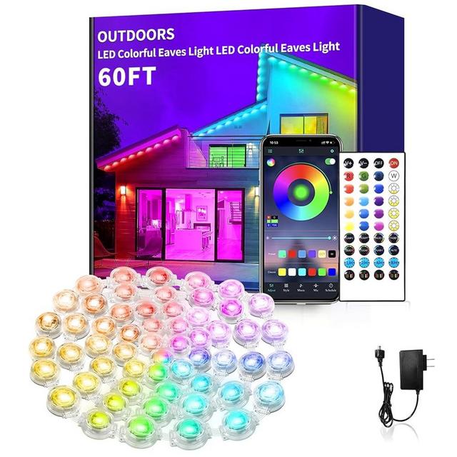 Yocrostar 60ft Permanent Outdoor Lights,RGB Eaves Lights with App Control Remote,DIY IP67 Waterproof Under Eave Lighting,Outside led Lights for Christmas,Garden,House Decorations