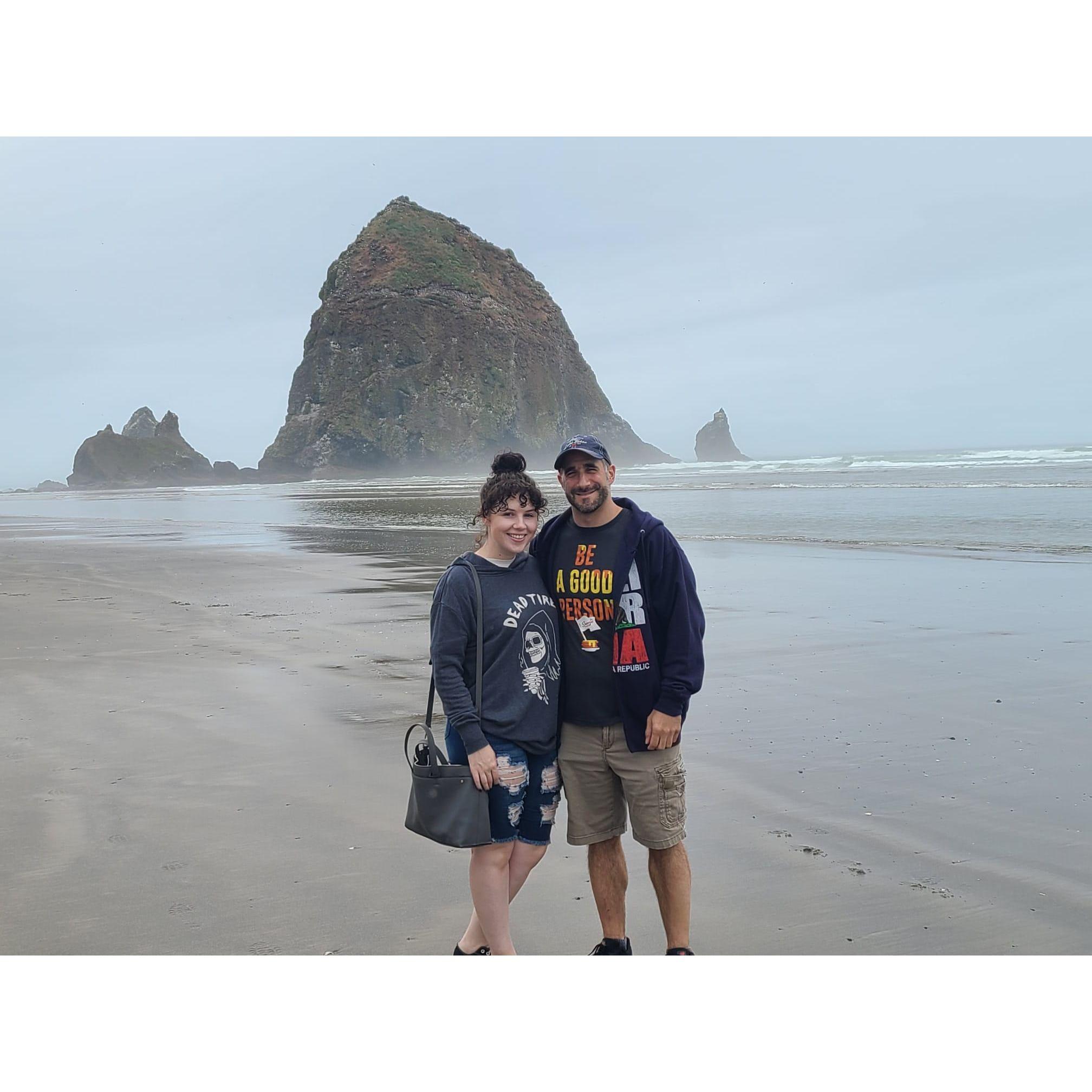 Enjoying the day at Cannon Beach.