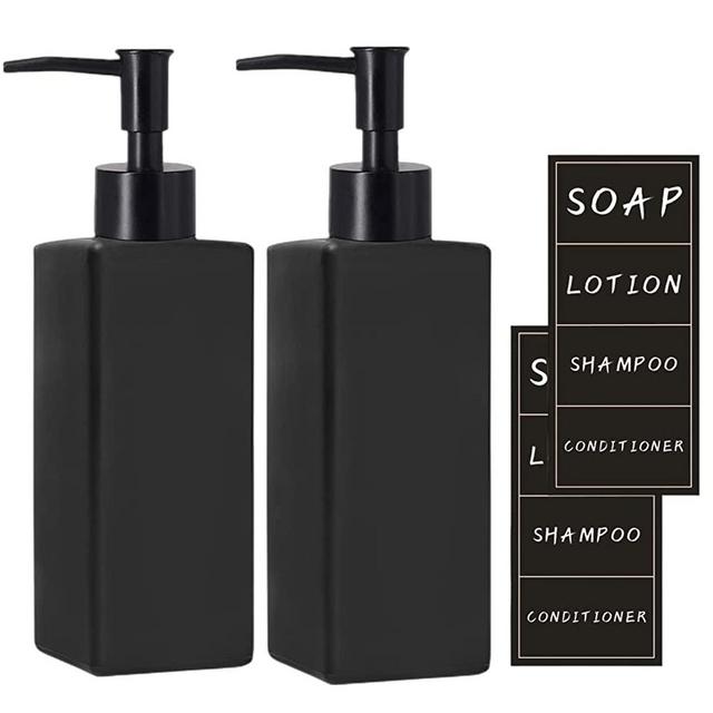 Matte Black Soap Dispenser, Harcure 2 Pack Glass Soap Dispenser with Black Pump, 12 oz Hand and Dish Soap Dispenser Set for Kitchen, Bathroom, Refillable Liquid Lotion Dispenser - Square