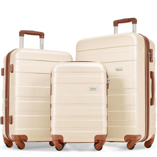 Merax 3 Piece ABS Hardside Luggage Sets Spinner Wheels Suitcase with TSA, Beige, 20/24/28 Inch