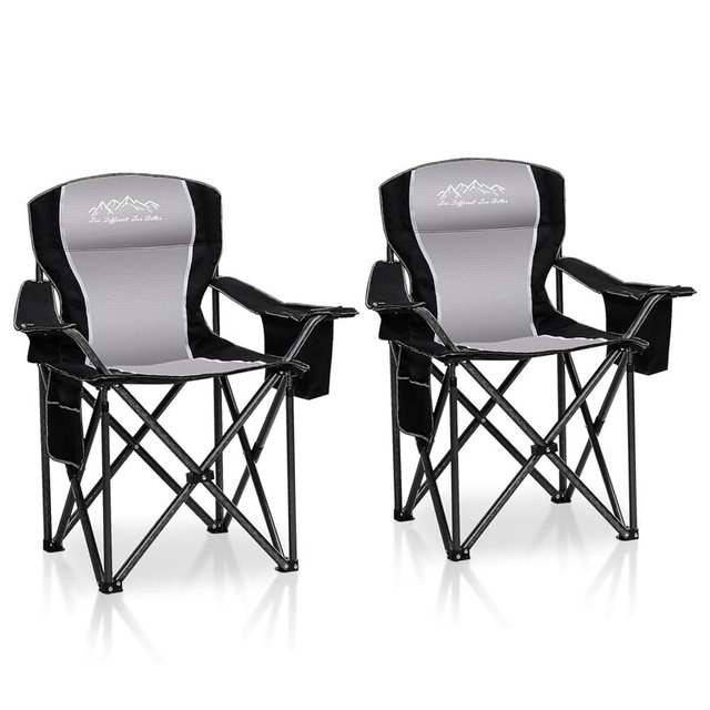 SAILARY 2PCS Folding Camping Chair Portable Outdoor Heavy Duty Padded Chairs Lawn Chair with Cup Holder, Storage Pocket and Cooler Bag, Supports 450LBS Black