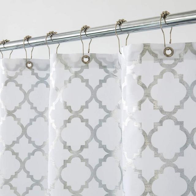 Aimjerry Silver Gray Fabric Shower Curtain for Bathroom,Striped Washable Waterproof Curtain 71-inch x 71-inch
