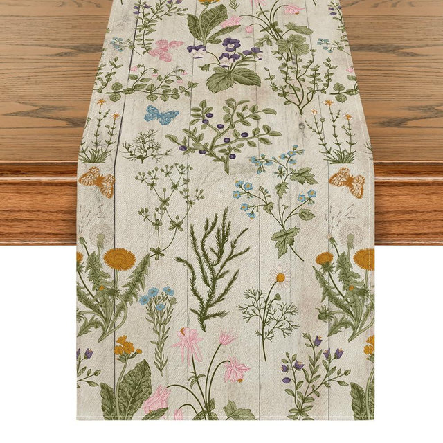 Artoid Mode Wood Wild Flowers Floral Spring Table Runner,Seasonal Summer Kitchen Dining Table Decoration for Home Party Decor 13x72 Inch