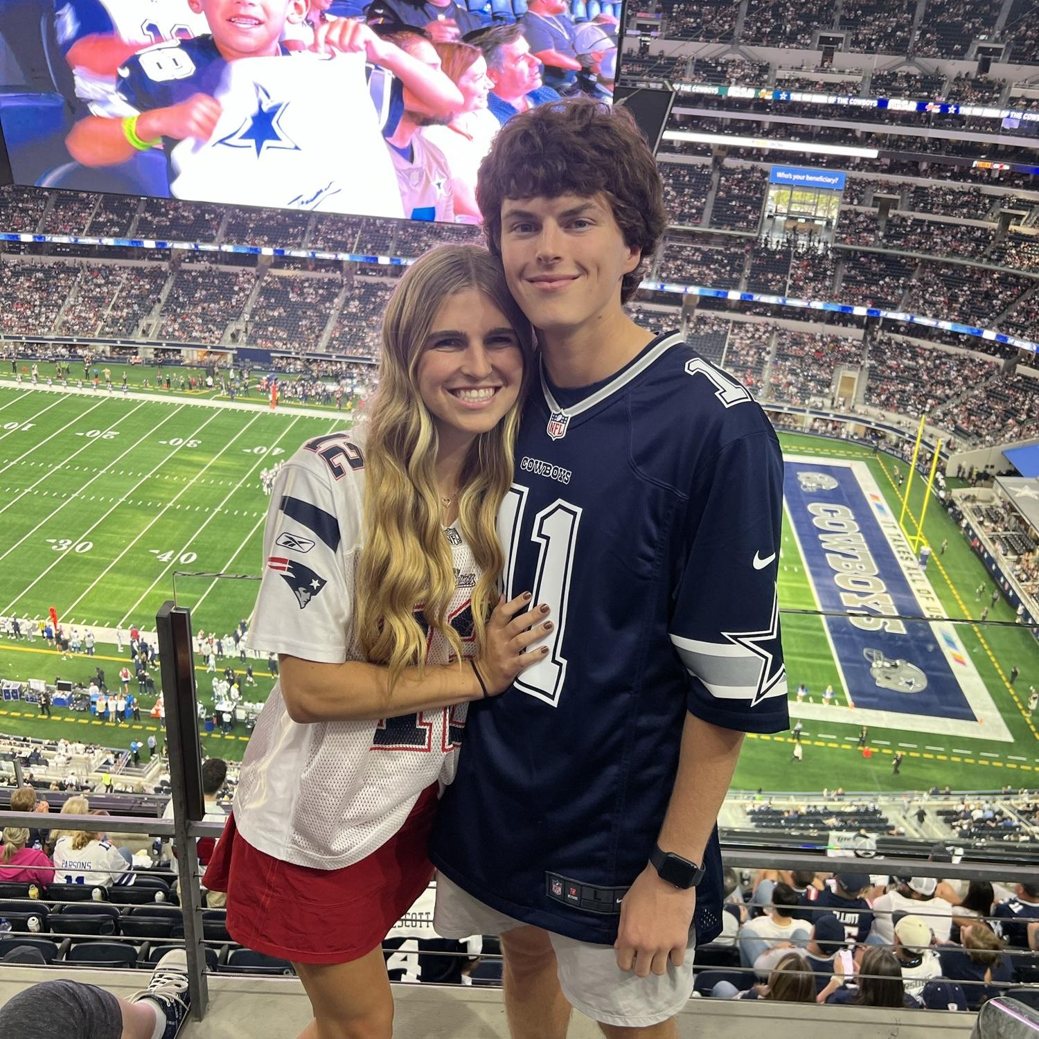 In August 2023 we went to our first NFL game together. Contrary to the photo Jake has now been converted to the good side. Go Pats!