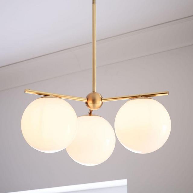 Sphere + Stem Convertible Flushmount, Brass/Milk Glass, 3-Light