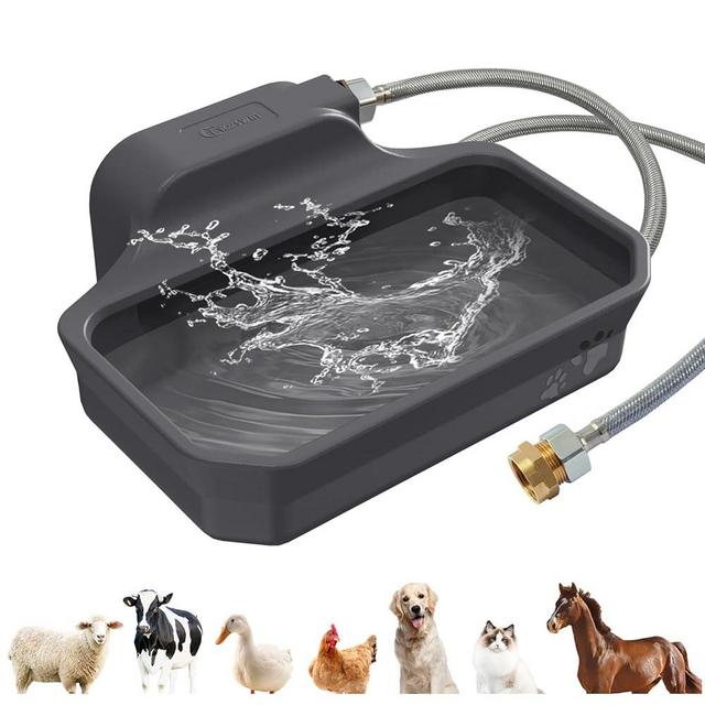 FICUSWIN 135OZ Automatic Water Dispenser for Large Dogs Patented Fit 3/4in GHT Male Faucet, Outdoor Animal Water Bowl Include Water Valve, 5ft Water Hose, Copper Connector, Extra-Large Drinking Area