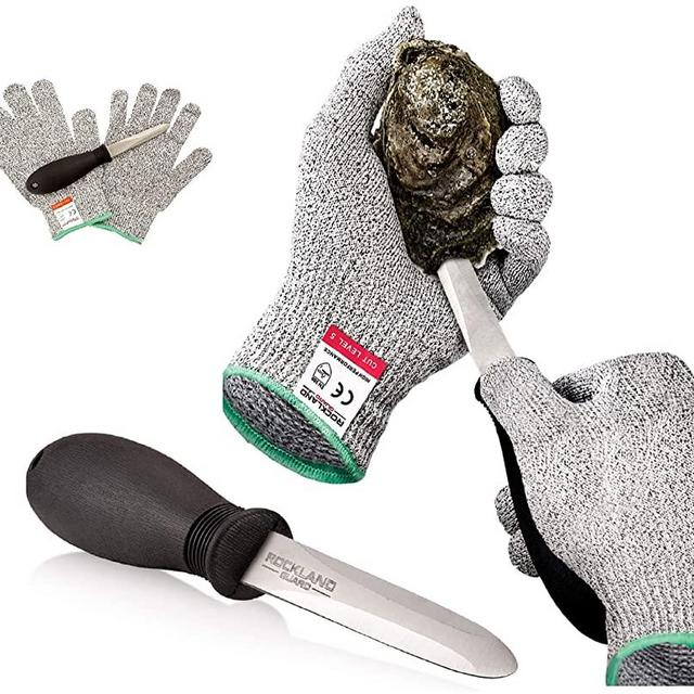 Rockland Guard Oyster Shucking Set- High Performance Level 5 Protection Food Grade Cut Resistant Gloves with 3.5’’ Stainless steel Oyster Knife, perfect set for shucking oysters