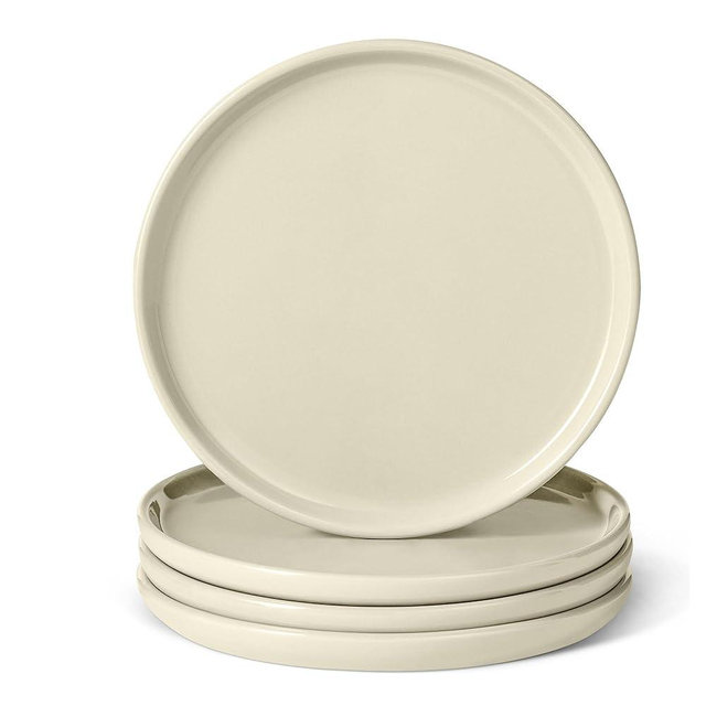 Amazon Basics Glazed Stoneware Appetizer Plates, Ceramic 4-Piece Set, Microwave and Dishwasher-Safe, 6.7 in., Ivory