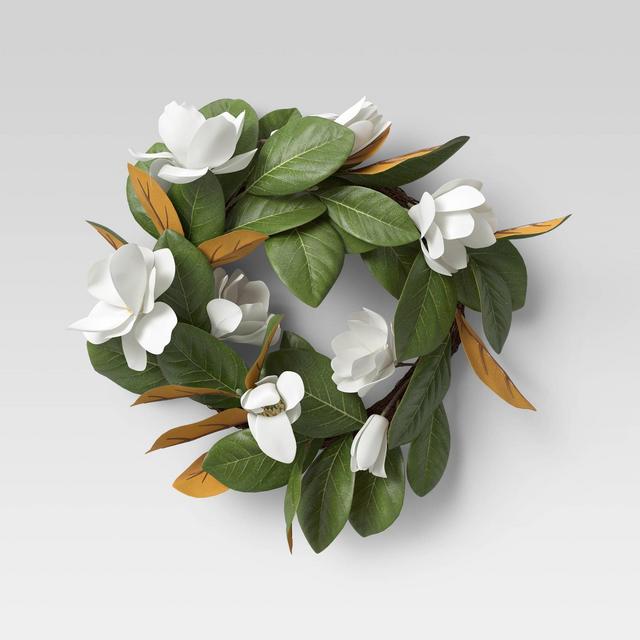 18" Artificial Magnolia Wreath White - Threshold™