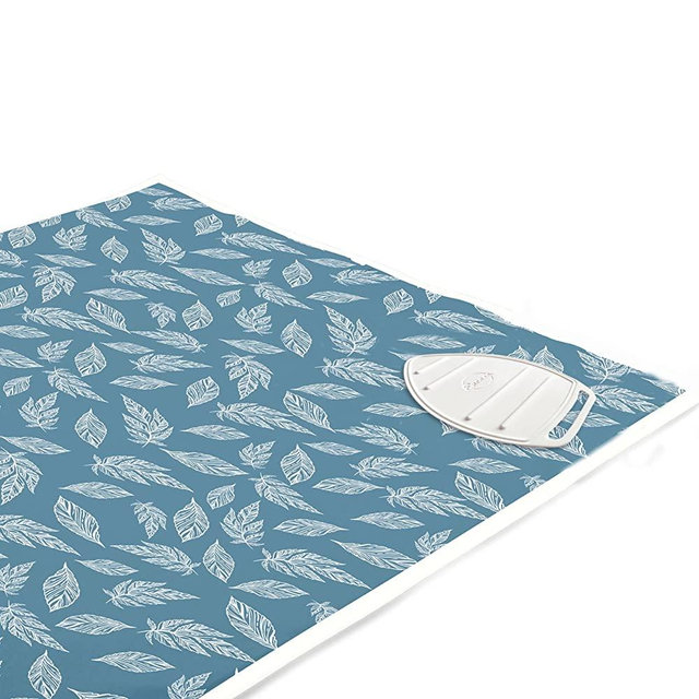 Encasa Homes Ironing Mat/Pad (Large 47 x 28 inch) with 3mm Padding & Silicone Iron Rest for Steam Pressing on Tabletop or Bed - Heat Resistant, Portable, Quilting & Travel Blanket - Big Leaves Blue