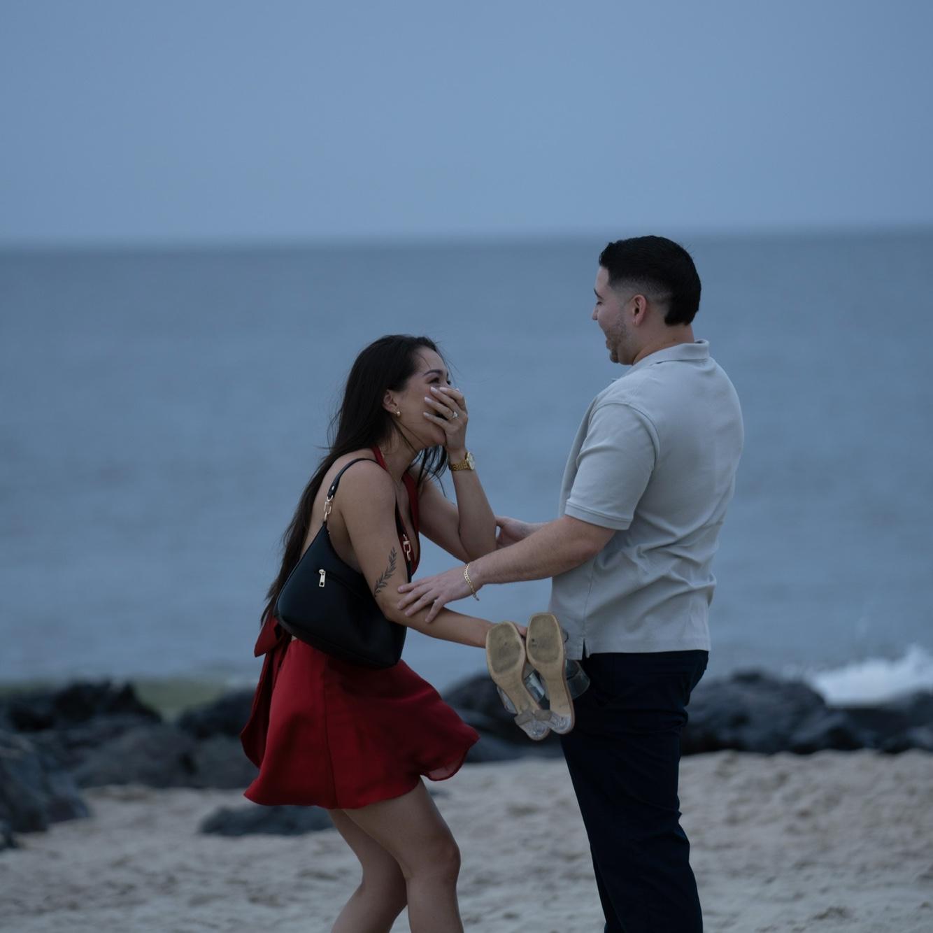 July 2024 - Brandon proposed on Elizabeth’s 27th birthday at the beach in Sea Bright.