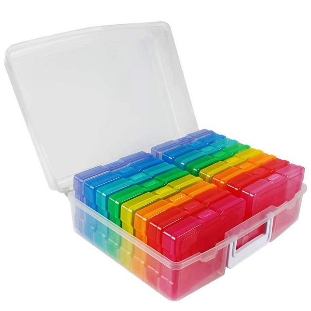 Novelinks Transparent 4" x 6" Photo Cases and Clear Craft Keeper with Handle - 16 Inner Cases Plastic Storage Container Box (Multi-Colored)