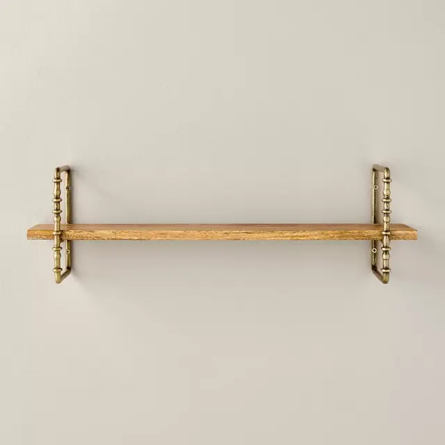 Twisted Brass and Wood Singular Wall Shelf - Hearth & Hand™ with Magnolia