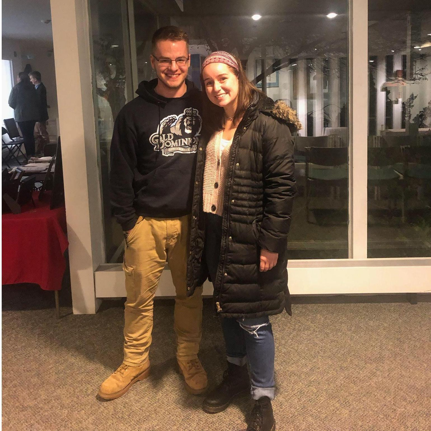 Our first photo together, this was taken at the Newman Center by our friend Hannah (who is the reason we met) after Tuesday night mass