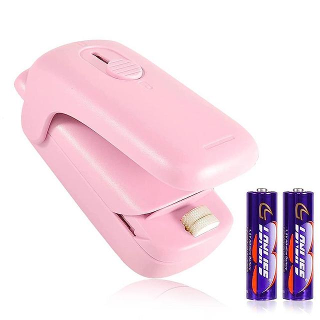 NOBVEQ Mini Bag Sealer, Handheld Heat Vacuum Sealer, Cutter with Lanyard and 2 in 1 Heat Sealer, Portable Bag Resealer Machine for Plastic Bags Food Storage Snacks Freshness(Batteries Included)-PINK