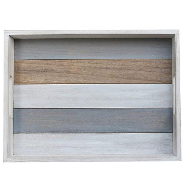 Rustic Wooden Serving Tray for Ottoman Coffee Table (16.3 L x 12.2 W x 2 H Inches, Multicolor)