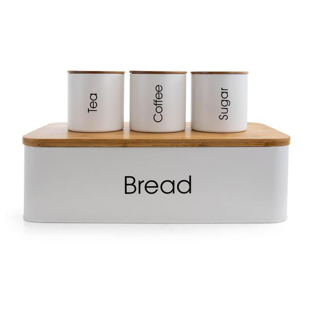 MegaChef Kitchen 4 Piece Bamboo Storage and Organization Canister Set in White