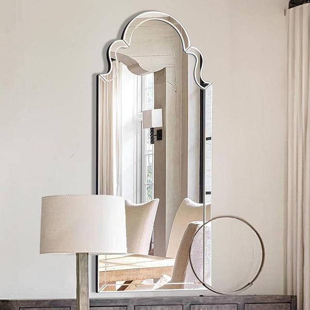 Large Arched Mirror Wall Decor, Long Scalloped Decorative Mirror for Bathroom, Bedroom, Living Room, Entryway, Beveled Glass Frame (20"x47")