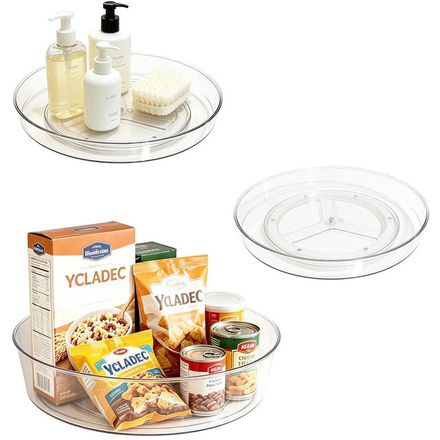 YCLADEC 3 Pack Lazy Susan Turntable Organizer Pantry Cabinet 11.5" 10.6" | Pantry Organization and Storage Spice Rack Fridge Rotating Condiment Tray Spinner for Kitchen Bathroom Makeup Cosmetic Clear